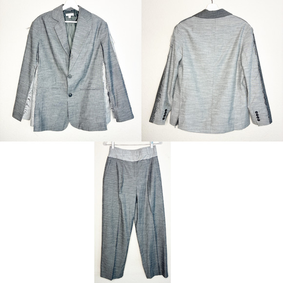 Topshop Deconstructed Pin Stripe Two Toned Gray Suit Blazer (2) Pant (4) - Picture 1 of 16